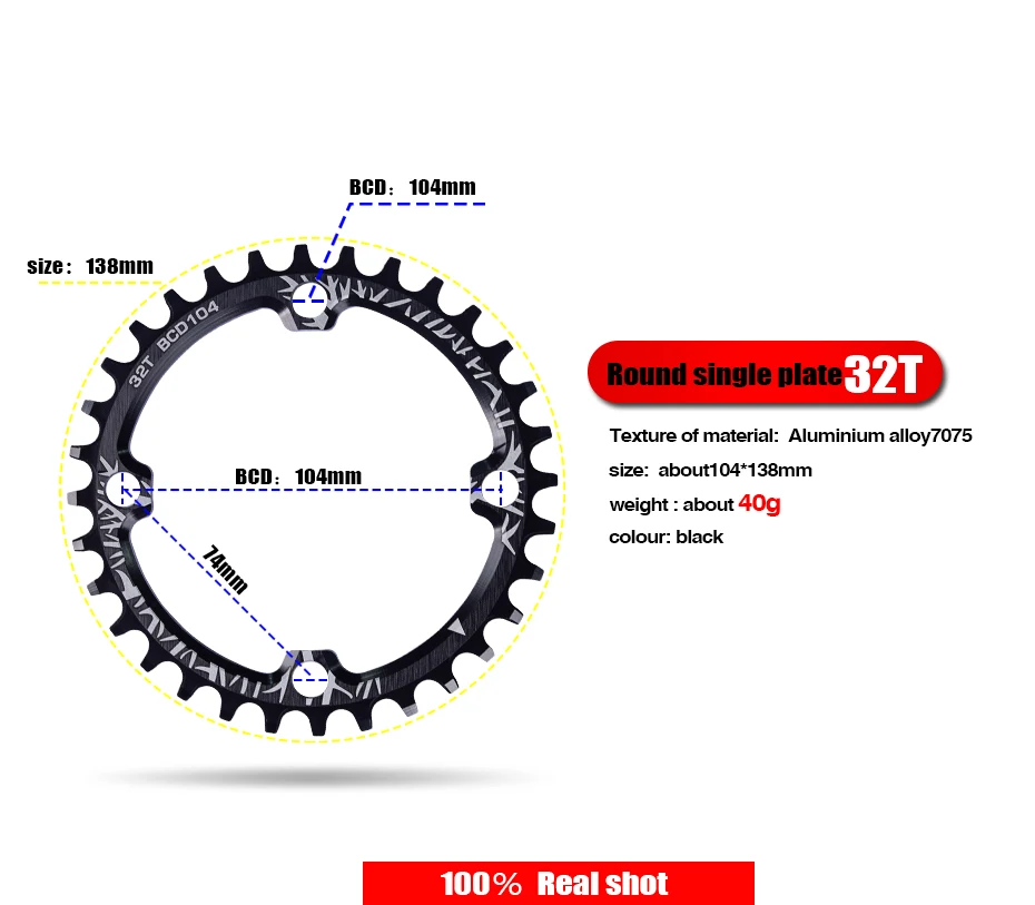 Велосипедная рукоятка MTB 104BCD круглая 32 T/34 T/36 T/38 T цепь кольцо узкий широкий велосипед цепь круг шатунная пластина запчасти для велосипеда