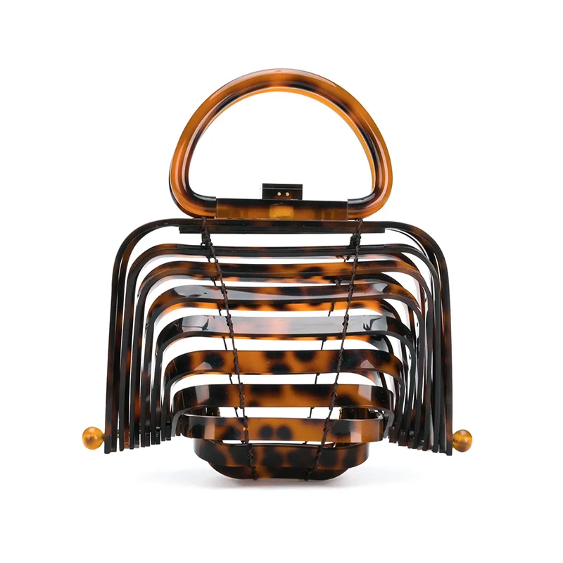 

Fashion Designer Woman's Handbag Acrylic Woven Bag Arc Foldable Hollow Bag Evening Bags Clutch Female Beach Holiday Handbag