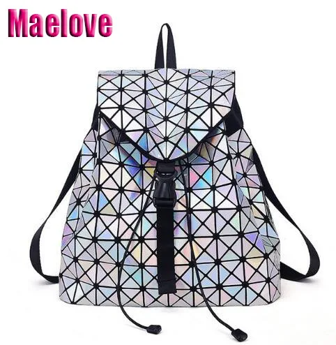 

Maelove hologram backpack 2019 Women's Geometry bag backpack Student's School Bag laser silver Free Shipping