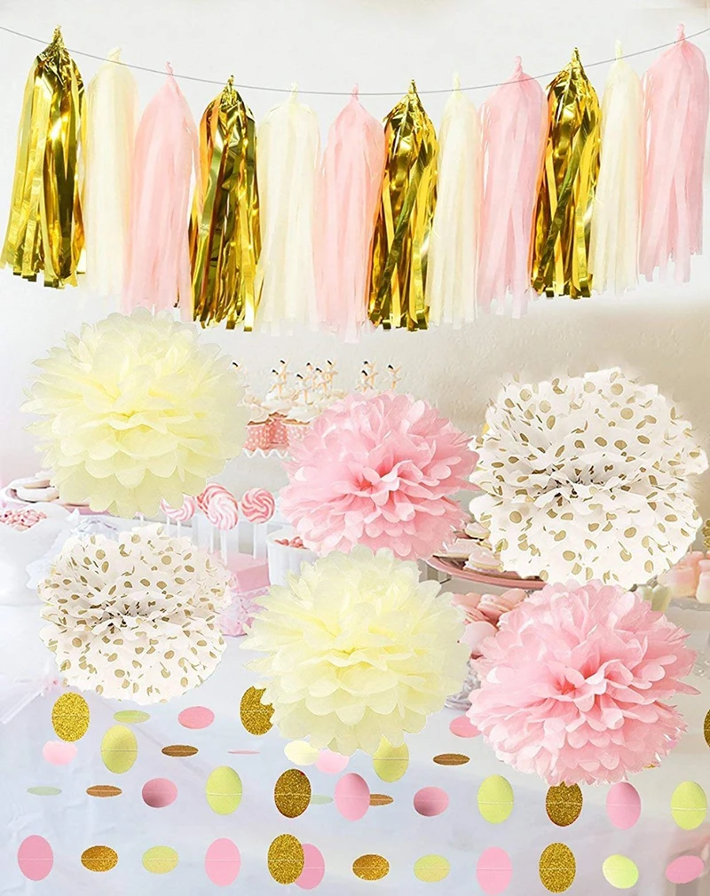 Pink-Cream-Polka-Dots-Tissue-Flowers-Paper-Pom-Poms-Tassel-Banner-Flag-Dot-Garlands-Set-for (5)