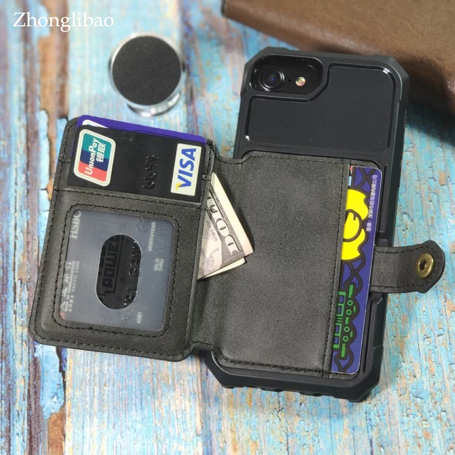 

Credit Card Holder wallet Case for Iphone 8 7 6 6s Plus X Xs Max Xr Leather Stand Silicone Bumper Shockproof Protective Cover
