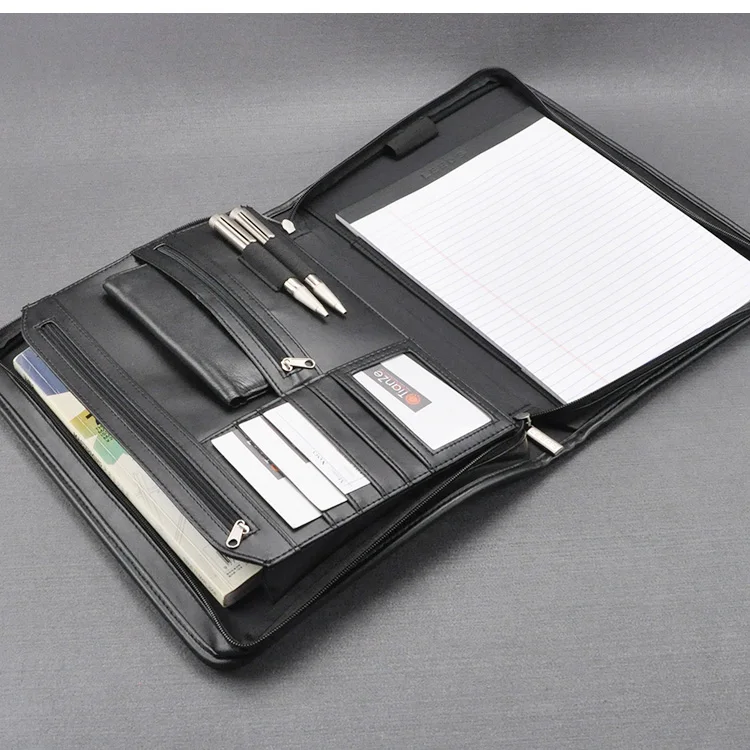Бизнес А4 кожаные папки Сумка для документов портфель padfolio папка для файлов А4 Органайзер с молнией заправка блокнот