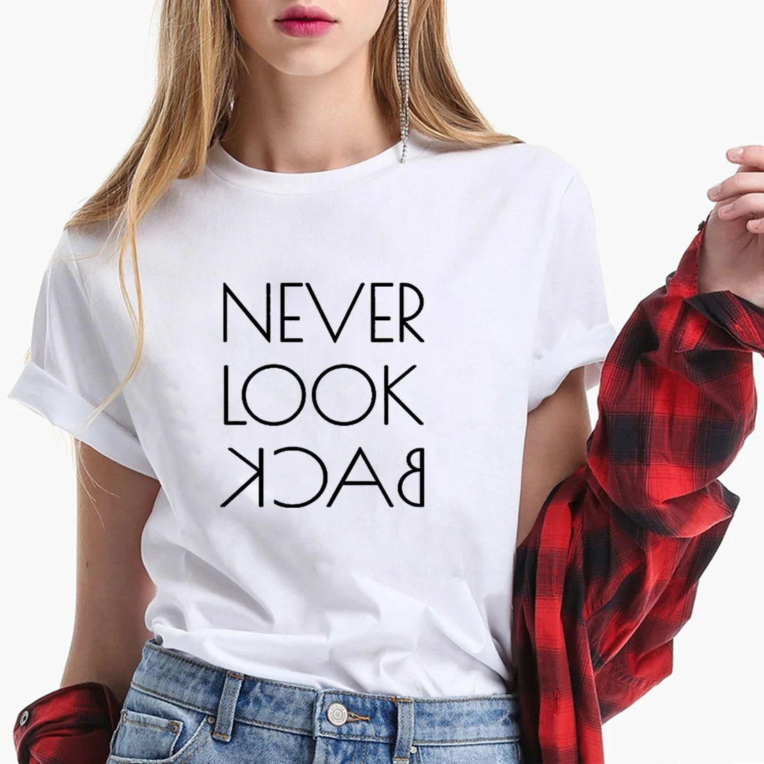 Женская хлопковая футболка с коротким рукавом и круглым вырезом Never Look Back
