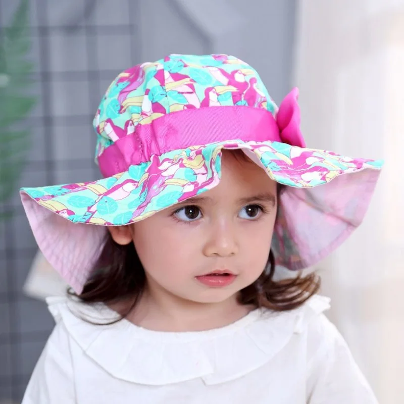 Kids Summer Girls Hats Multi color Print Kids Girl Sun Hat Large Brim