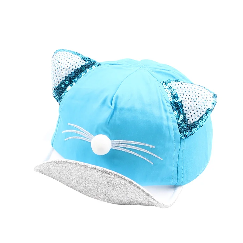 Cartoon Cat Baby Caps New Soft Cotton Baby Hat With Ears Summer Sequins Caps For Girls 2017 Summer Autumn Baby Boys Sun Hats (5)