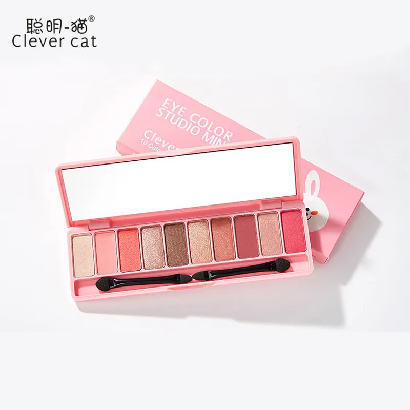 

Clever-Cat Brand 10 Color Cute Cartoon Eyeshadow Palette Set Makeup Matte Glitter Eye Shadow Powder Pallete Make Up Pigment