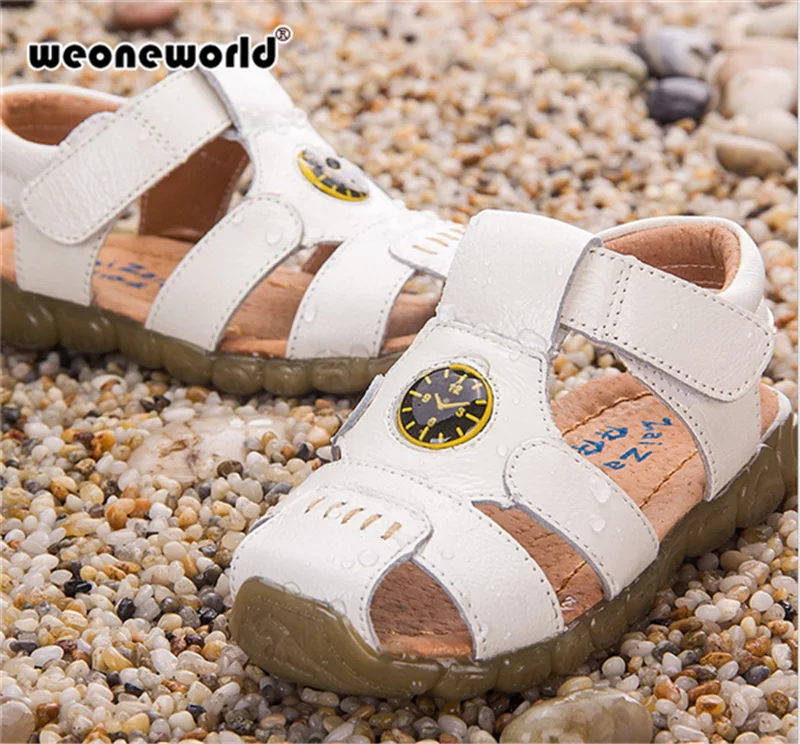 Weoneworld/4 вида конструкций Обувь для мальчиков мягкие кожаные сандалии детские летние Prewalker мягкая подошва Пояса из натуральной кожи пляжные сандалии Размеры 21-36