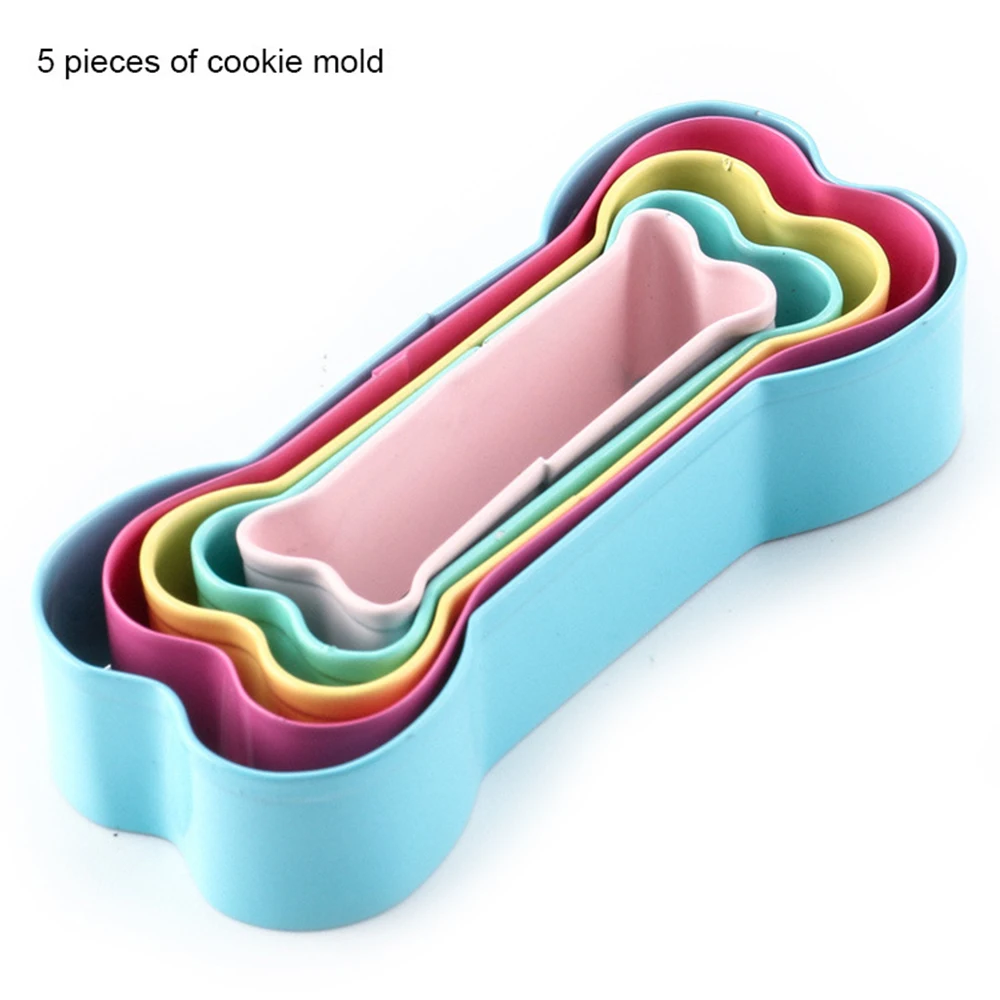 

5pcs / set Cookie Cutter 3D Dog Bone Shape Biscuit Stamp Stainless Steel Cake Decorating Tools DIY Pastry Baking Cookie Molds