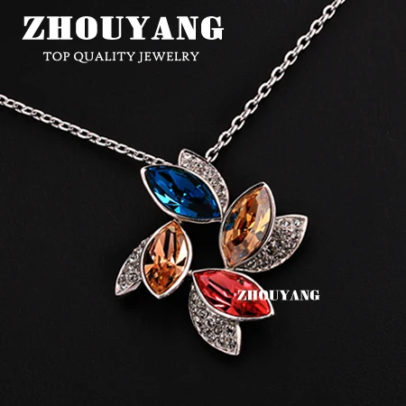 ZHOUYANG Top Quality ZYN436 Luxurious Flower Crystal Necklace Silver Color Fashion Jewellery Nickel Free Pendant Crystal