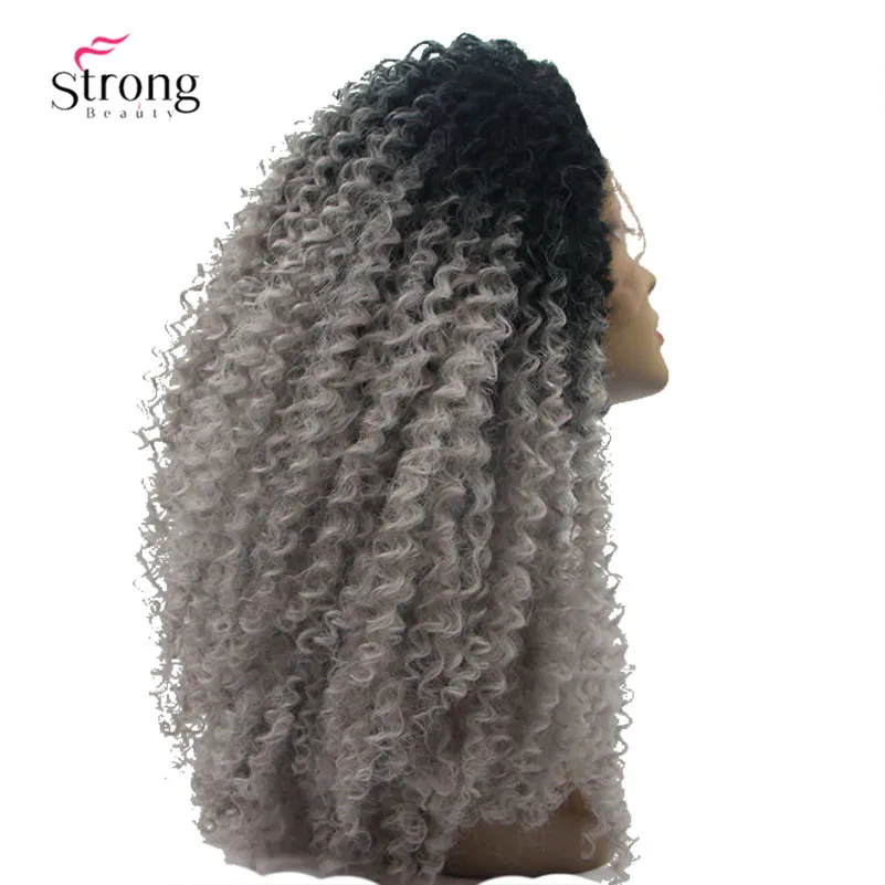 StrongBeauty Омбре пепельные 2 тона синтетический парик с кружевом спереди 2" длинный кудрявый афропарик для женщин