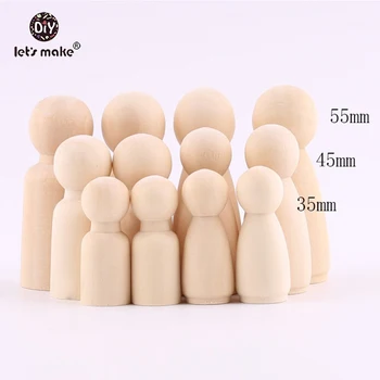 

Let's Make Wooden Teether 60pcs Hand Painted Drawing Pigment Wholesale BPA Free Wood Blockhead Peg Dolls Baby Teether DIY Toys