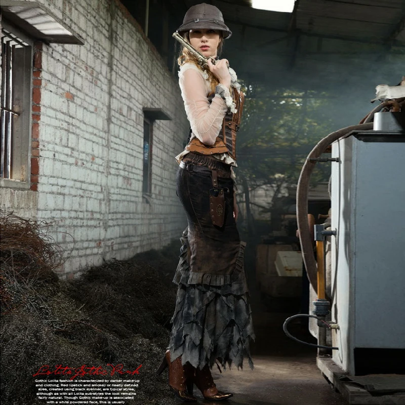 Steampunk Mermaid Asymmetrische Gelaagde Lange Rok SP127 Steampunk Mermaid Asymmetrische Gelaagde Lange Rok SP127