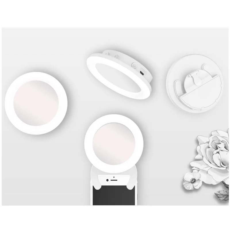 SAMTIAN 2в1 светодиодный кольцевой светильник для селфи с зеркалом для макияжа с зарядкой от USB ночной темноте селфи увеличивающий заполняющий светильник для телефона для смартфона
