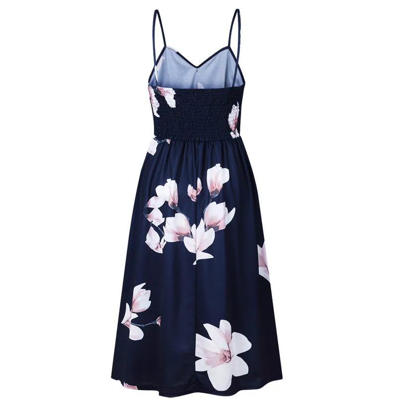 Fashion summer dress 2018 beach dress Women Sexy Printing Buttons Off Shoulder Sleeveless Dress Princess Dress vestido J08#N (5)