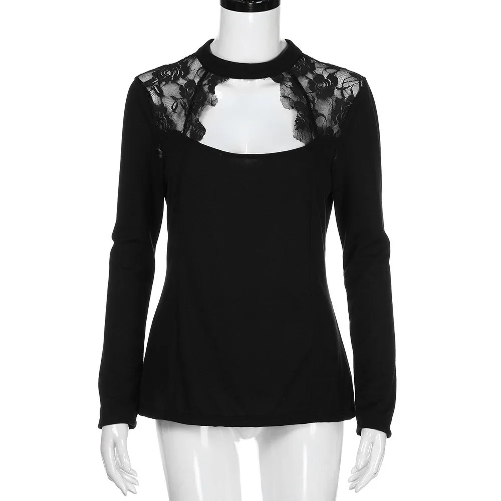 Женская блузка женская элегантная свободная Однотонная рубашка с длинным рукавом Осенняя модная женская кружевная блузка с вырезом свободные топы рубашка Ropa
