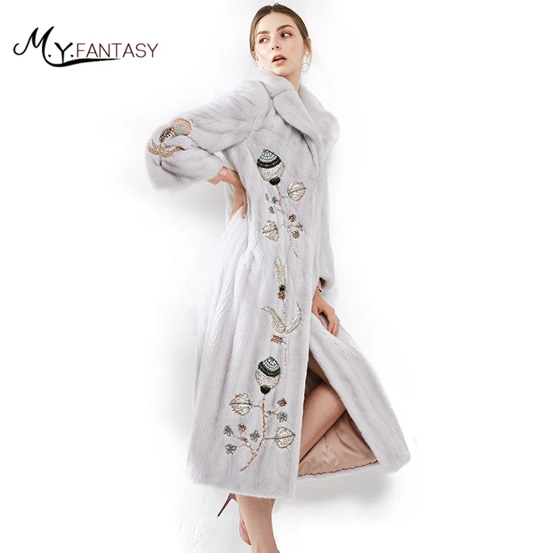 Manteau MYFansty Longues X Qualités Causal Cygne Velours À long D'importation Perles Violet Manteaux De Vison 2017 Fourrure Danemark Manches 80wmOvNn