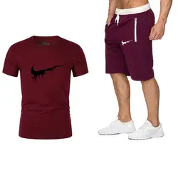 Новый продукт Мужской брендовый Модный комплект из двух предметов футболка + шорты костюм мужские летние топы футболки Модная Футболка