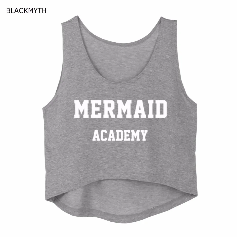 

BLACKMYTH MERMAID ACADEMY Letters Print Clothing Sleeveless Grey White Summer Women's Casual Black Shirts Crop Tank Tops