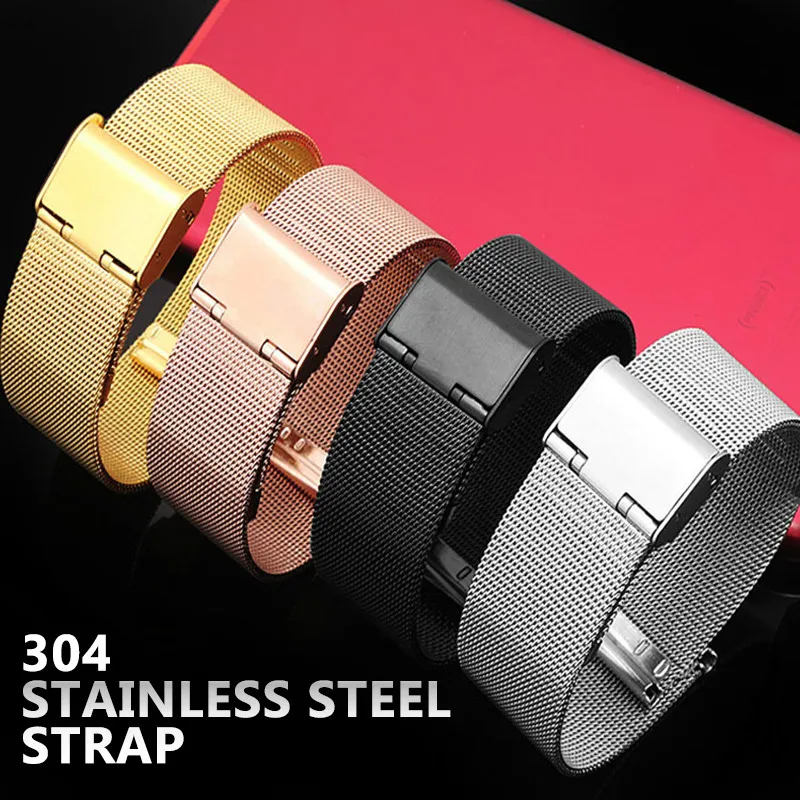 

2018 Ultrathin Reticular Stainless Steel Mesh Strap Men Women Wristwatch Band Black Safety Clasp Watchband Masculino 8mm - 24mm