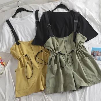 

Women 2 Piece Set O-Neck Basic T Shirt Fashion Overalls Sets Elastic Waist Drawstring Casual Suit Matching Sets