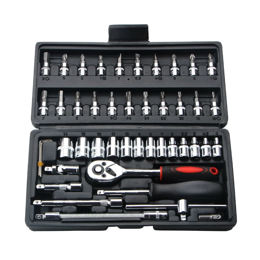 46pcs Combination Tool Set 1/4 Ratchet Wrench Socket Screwdriver Kit with Plastic Toolbox Household Car Repair Hand Tool Set 46pcs Combination Tool Set 1/4 Ratchet Wrench Socket Screwdriver Kit with Plastic Toolbox Household Car Repair Hand Tool Set
