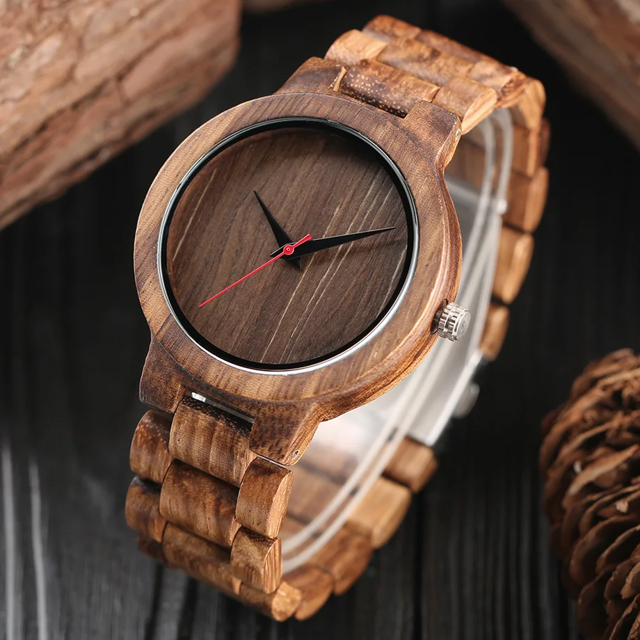Unique Men Creative Wood Watches Full Natural Bamboo Handmade Wooden Sports Quartz Wristwatch Top Quality Red Second Hands Clock (21)