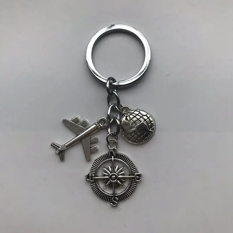 WUSQWSC 2019 New Globe Keychain Compass Key Pendant Global Airplane