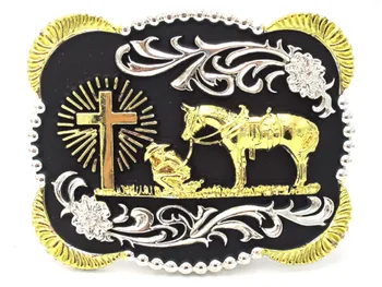 

Christan Cowboy A Horse Cross Western Belt Buckle Silver With Gold
