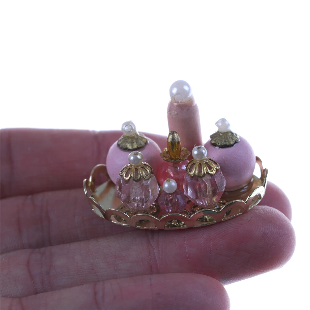 Bathroom Accessory Perfume Makeup Bottles Tray Sets Pink for Barbie Doll Blythe Dollhouse Miniature 1:12