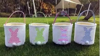 

10pcs/lot hot selling 2020 new arrival Monogrammed Kid's Gift Pink Blue Canvas Bunny Chevron Easter Basket
