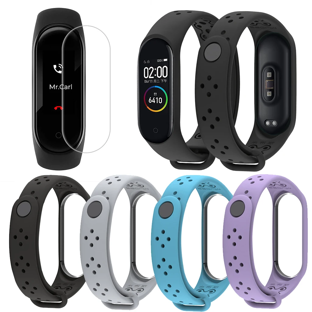 

2PCS Sport replacement Silicone Wristband Wrist Strap For Xiao Mi Band 4 smart bracelet +Screen Protector#H5