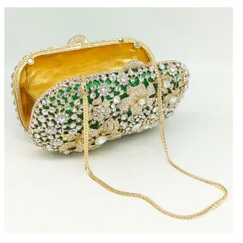 

Hand Made Women green Evening Clutch Bag crystal Hard Case box Metal Wedding Party Cocktail Beading Handbag banquet Purse pink