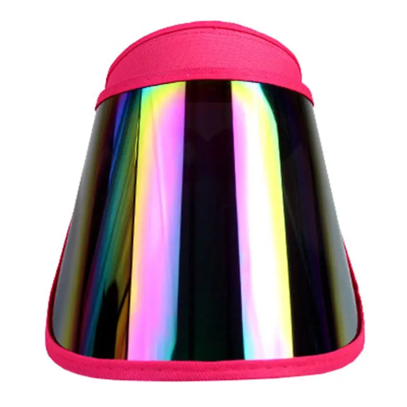 

Women Summer Empty Top Sun Visor Hat Rainbow Plastic Panel UV Protection Adjustable Angle Large Wide Brim Motorcycle Beach Cap