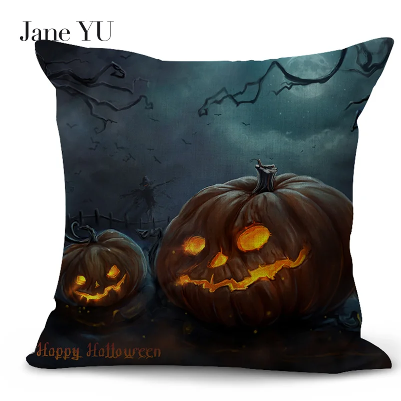 

JaneYU Simple Fashion Cotton And Linen Pillowcase Christmas Snowman Pumpkin Head Printing Vehicle Soft Pillow Cover