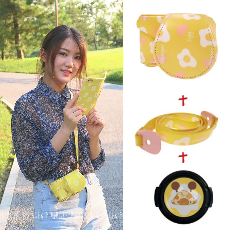 

Roadfisher Cute Egg Floral Leather Waterproof Camera Bag Insert Case Shoulder Belt Strap Fit Sony 16-50mm A6000/6300 A5000/5100