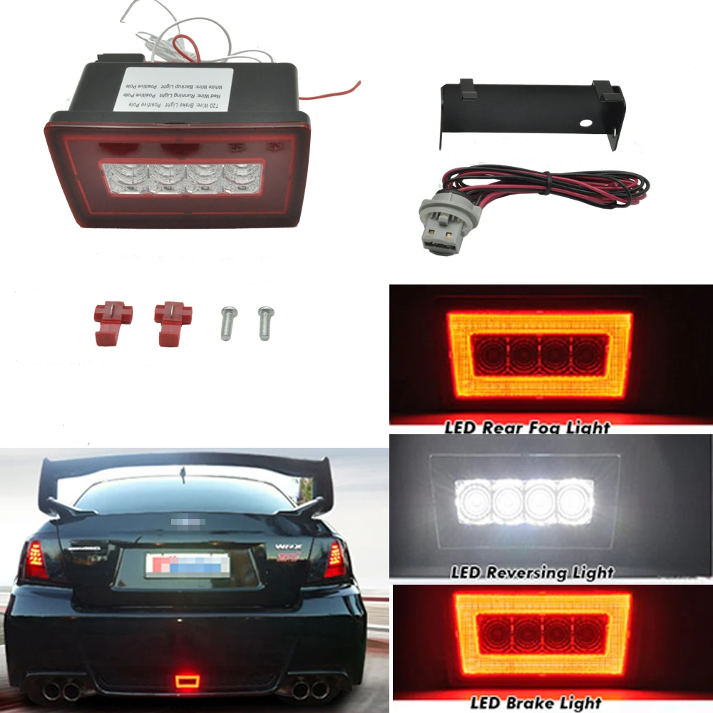 

Red+White Lens 3-in-1 Rear Fog LED Brake Reverse Light For Subaru Impreza WRX STi XV