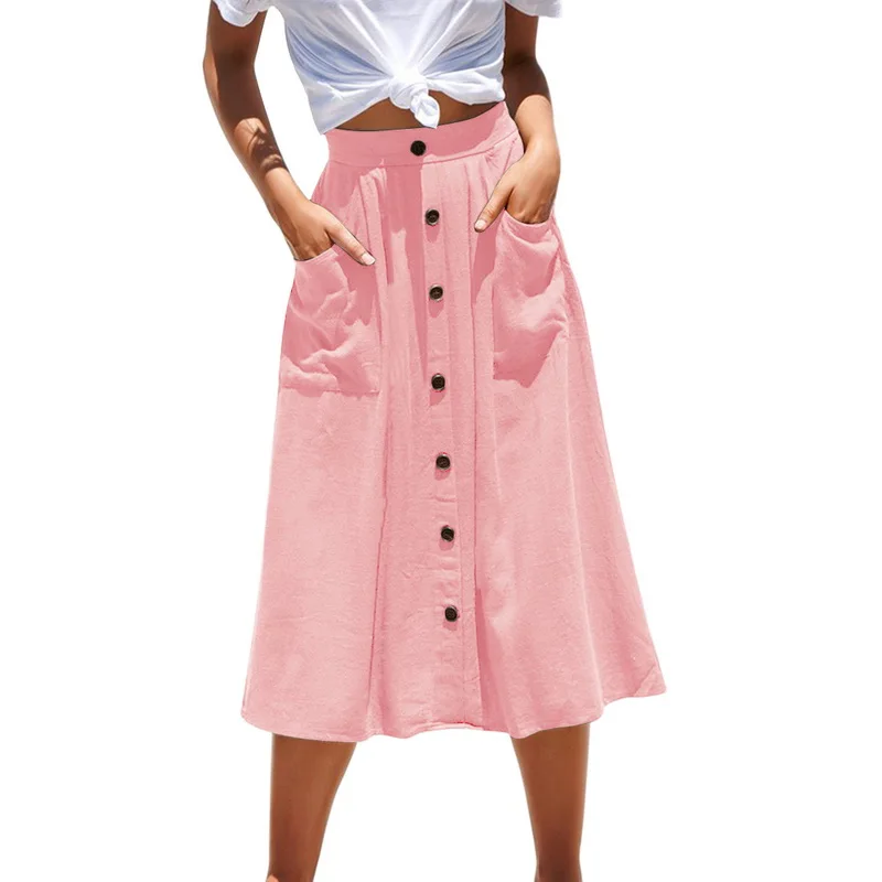 SHUJIN Для женщин Винтаж юбка летние Повседневное кнопки дизайн пляжные юбки Для женщин детские модные повседневные однотонные штаны с карманами уличная длинная юбка - Цвет: C4