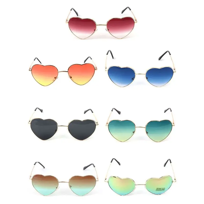Heart Shape Sunglasses Metal Golden Frame Reflective Mirror Colorful Lens Female