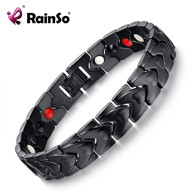 Rainso Black Stainless Steel Bracelet with 4 Health Elements