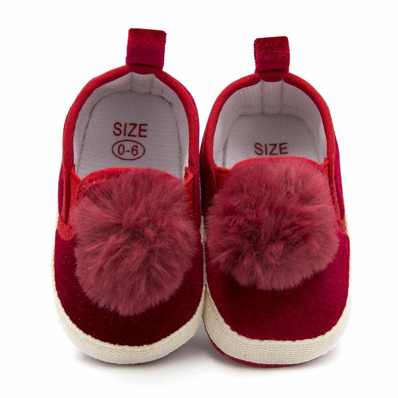 Baby Shoes Espadrille Outsole Round Toe Fur Trim Little Girl Shoes Red Infant Shoes Baby Booties Pram Shoes Toddler Loafer 0-18M