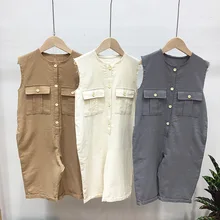 ; детские комбинезоны для девочек в Корейском стиле; повседневная одежда для мальчиков; модная льняная одежда