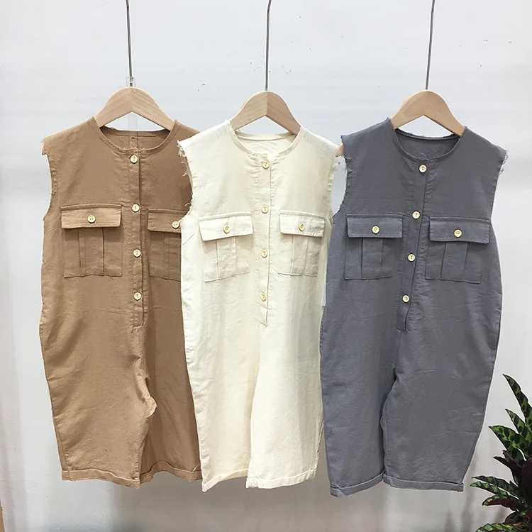 

Wholesale Korean Kids Girl Overalls Boys Casual Clothings Linen Fashion Clothes