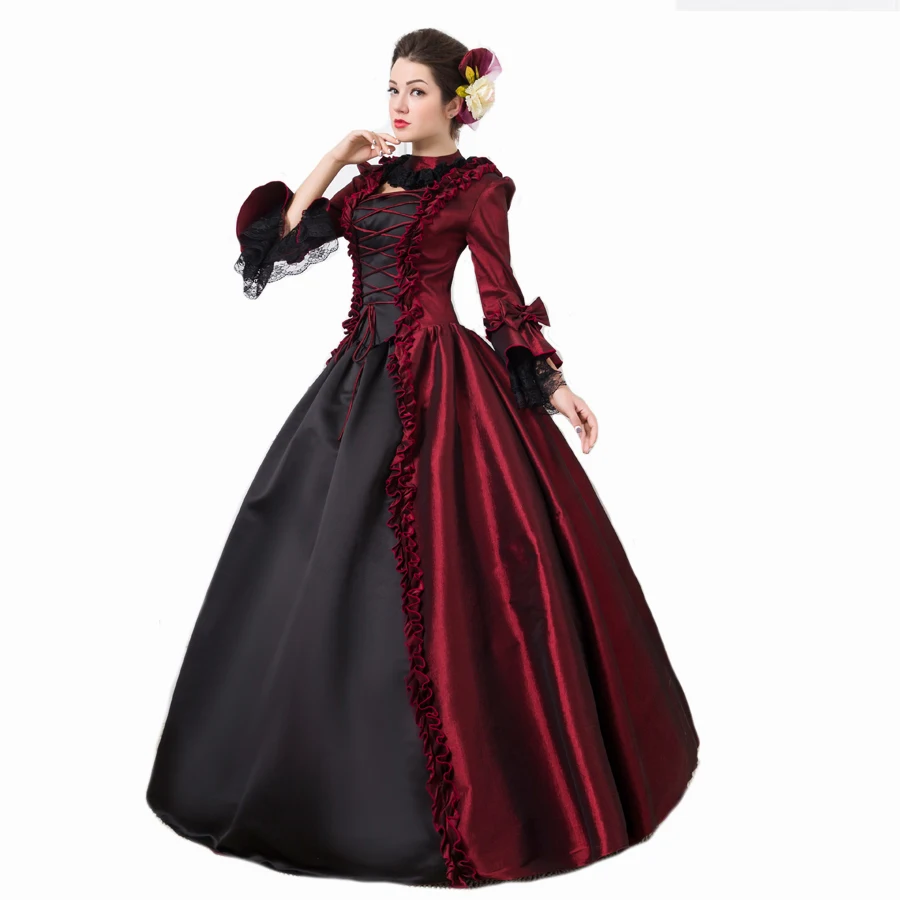 Женское платье винного и черного цвета в средневековом стиле|dress gothic|dresses dressdress