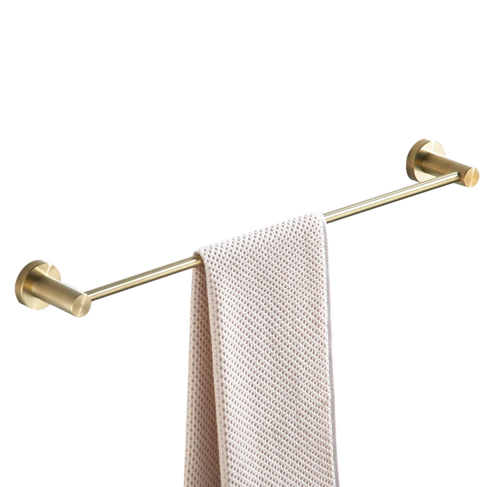 Leyden Bathroom Brushed Gold Towel Bar Single Rod Holder 24 Inch Length Solid Stainless Steel Wall Mounted Round Bottom | Обустройство