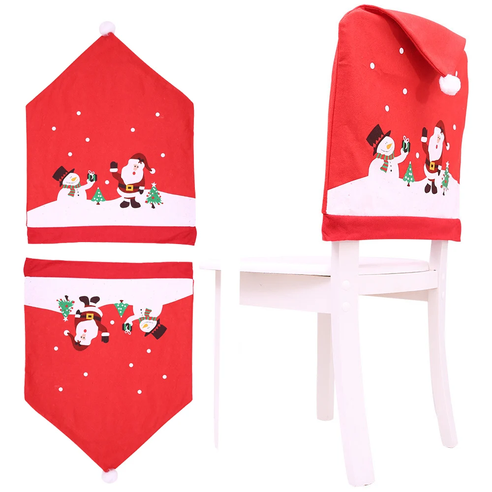 

2pcs/lot Santa Claus Snowman Pattern Dustproof Christmas Hat for Decorating Dining Chair Xmas Banquet Chair Backrest Cloth Cover