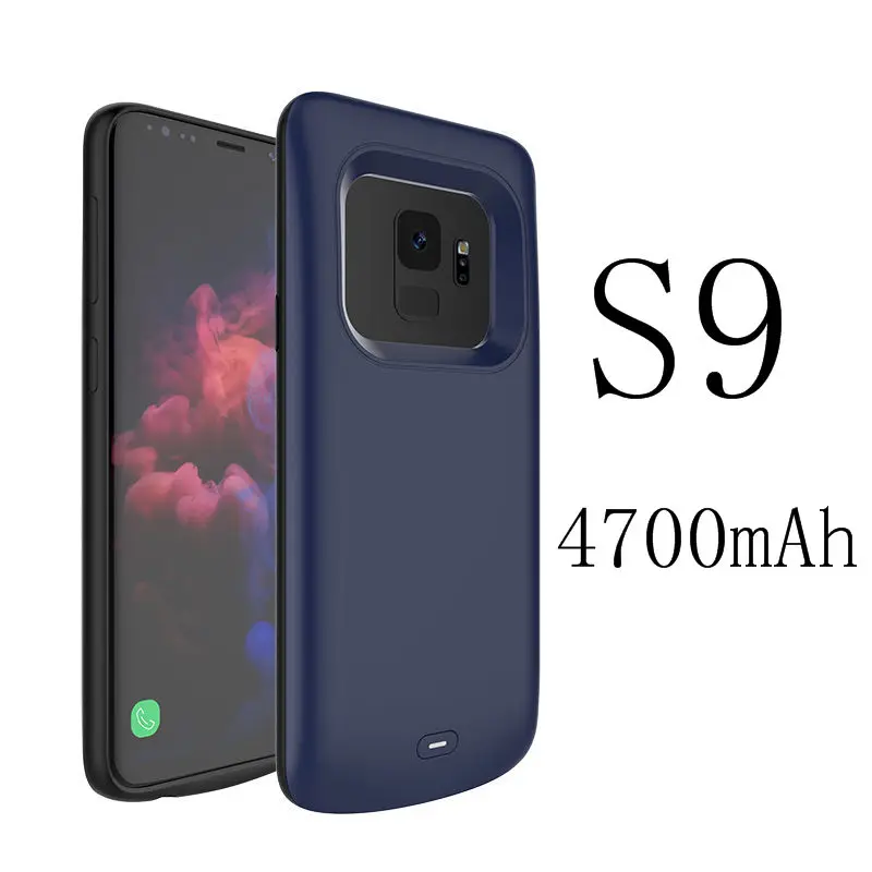 Силиконовый противоударный Батарея зарядный чехол для samsung Galaxy S9 S8 Plus Note 9 Note 8 Батарея Зарядное устройство Чехол Пакет Мощность банк чехол - Цвет: S9-Blue