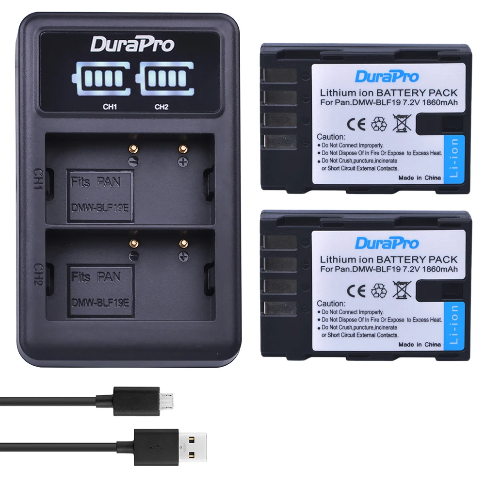 2pc Dmwblf19 Dmw Blf19 Rechargeable Camera Battery +led Dual Usb
