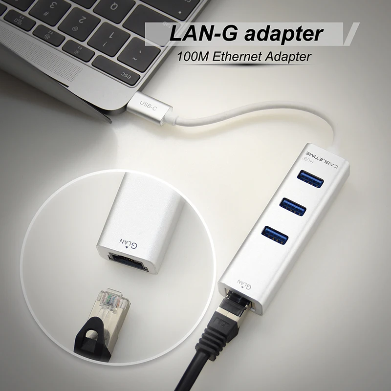 Кабель USB C Ethernet концентратор тип C к USB 3,0 RJ45 сетевая карта 4 в 1 концентратор для Windows 10 коробка 3 Android tv USB Lan C046