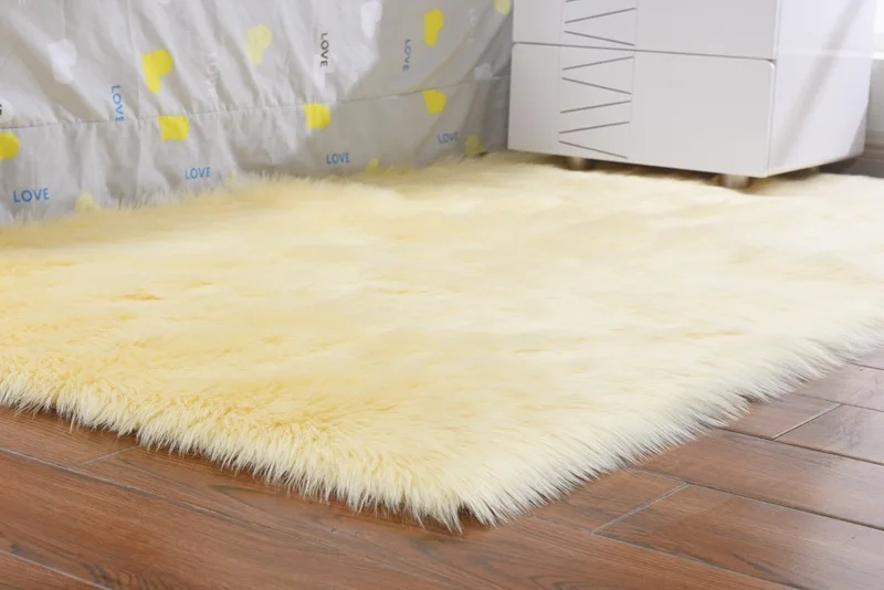 RFWCAK Rectangle Artificial Soft Sheepskin Hairy Mat Carpets For Living Room Bedroom Rug Seat Chair Cushion Home Decor Tapete - Цвет: beige