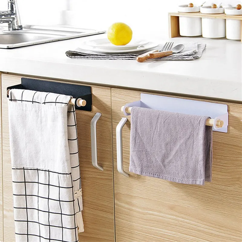 

Wall Hanging Iron Single Pole Towel Bar Stickers Glue Storage Rack For Kitchen Wipes Towel Holder Save Space Cloth Drying Stand
